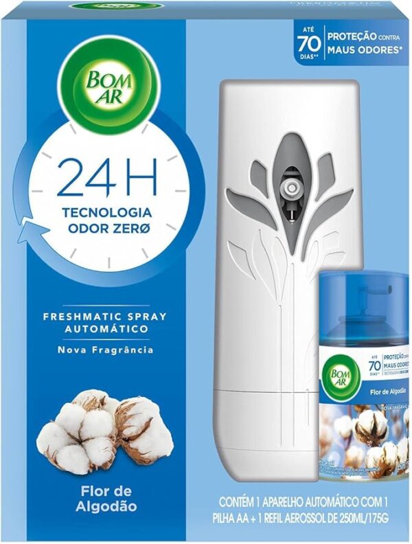 Bom Ar Aromatizador de Ambiente Automático Aerossol Freshmatic Flor de Algodão Aparelho + Refil 250ml