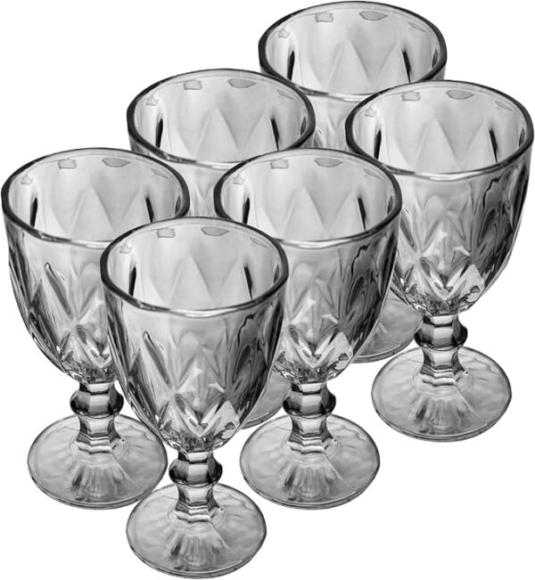 LYOR - Conjunto de 6 Taças de Vidro Para Água Diamond 325ml Cinza Metalizado - Mesa Posta - Itens Para Casa - Utensílios de Cozinha - Enxoval - Casamento - Decoração - Utilidades Domésticas